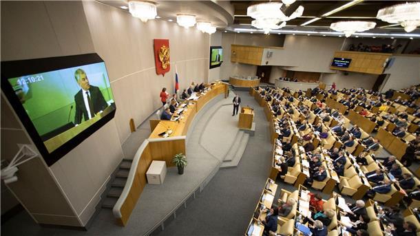 Russischer Parlamentschef ruft Abgeordnete zum Kriegseinsatz Wjatscheslaw Wolodin, Sprecher der Staatsduma, des russischen Unterhauses, spricht in der russischen Staatsduma.