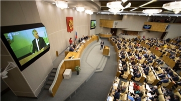 Wjatscheslaw Wolodin, Sprecher der Staatsduma, des russischen Unterhauses, spricht in der russischen Staatsduma.