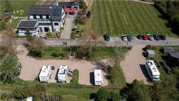 Camping-Boom: Stellplätze am Weingut und Bauernhof gefragt Wohnmobilstellplätze auf dem Gelände eines Weinguts im Rheingau.