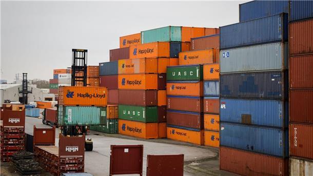 Zahlreiche Container verschiedener Reedereien sind auf einem Lagerplatz im Hamburger Hafen zu sehen.