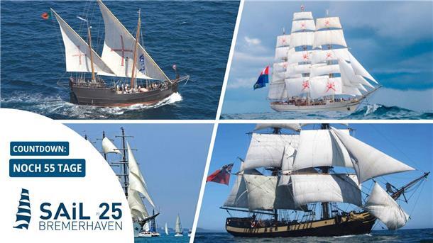 Zum ersten Mal bei der Sail: Die Karavelle „Vera Cruz“ (v.l.o.n.r.u.), die „Shabab Oman II“, die „Unión“ und die „Phoenix“.