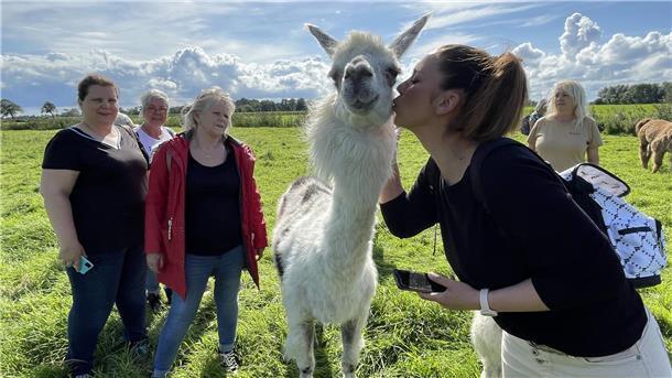 Zum Knutschen: Yvonne Ahlf ist begeistert von Lama-Dame Fernanda.