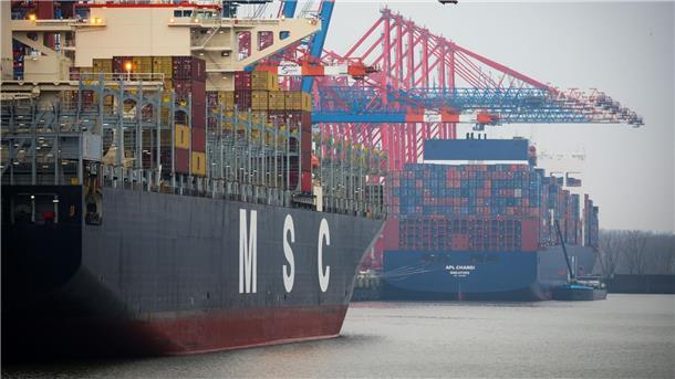 Hamburg beklagt mangelndes Engagement für Seehäfen Zwei Containerschiffe liegen am Terminal Eurogate im Hamburger Hafen.