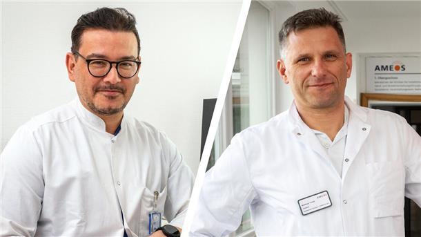 Zwei neue Chefärzte sind bei Ameos in Bremerhaven an Bord Dr. Kadir Yilmaz (links), Chefarzt der Klinik für Herz-, Kreislauf- und Gefäßmedizin, und Matthias Trede, Chefarzt der Gefäßchirurgie, im Ameos-Klinikum Mitte Bremerhaven