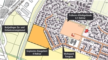 Zwischen Wohnpark Tongern und Butjadinger Zu- und Entwässerungskanals laufen derzeit die Erschließungsarbeiten für das Neubaugebiet Tongern II.
